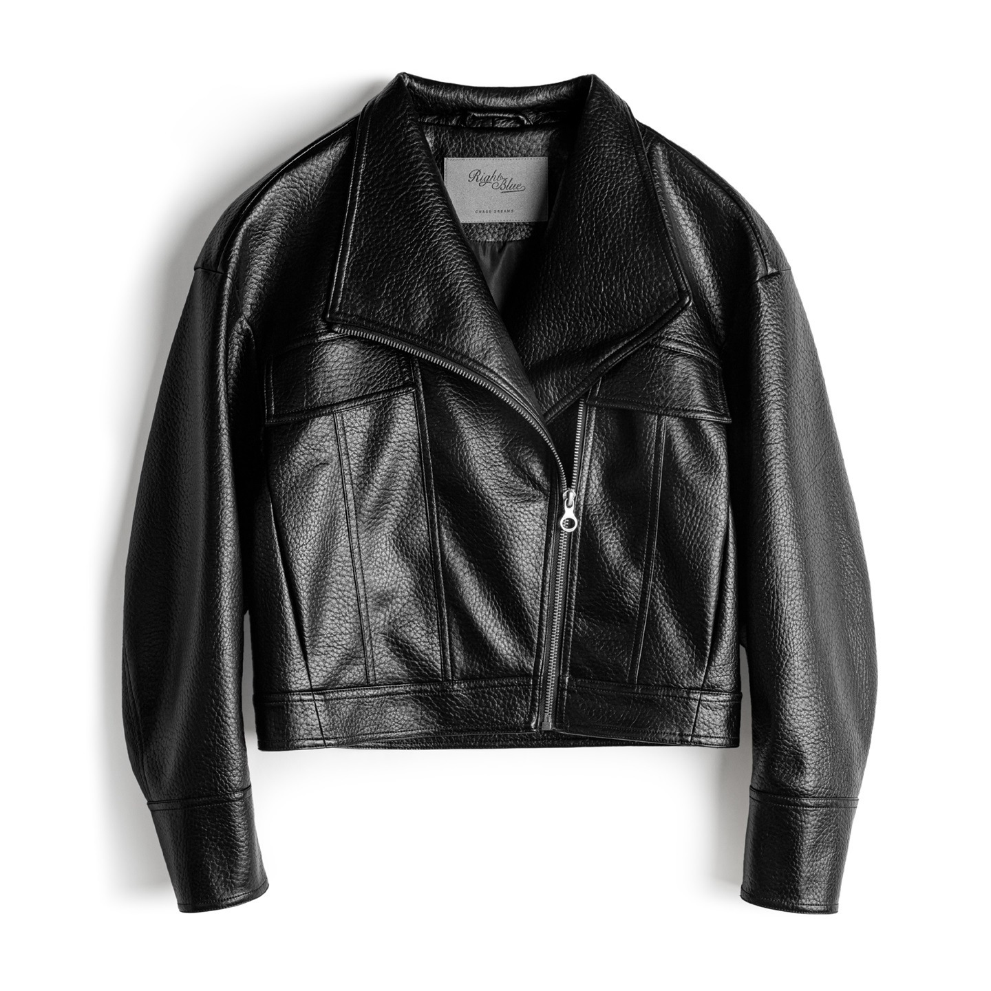 美式荔枝紋黑色短款斜拉鍊立翻領機車服PU皮衣夾克外套女士秋