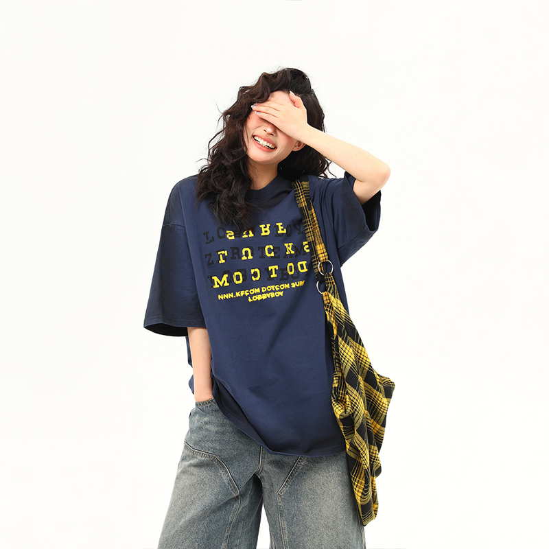 美式復古水洗漸變高級感短袖T恤女重磅上衣女夏