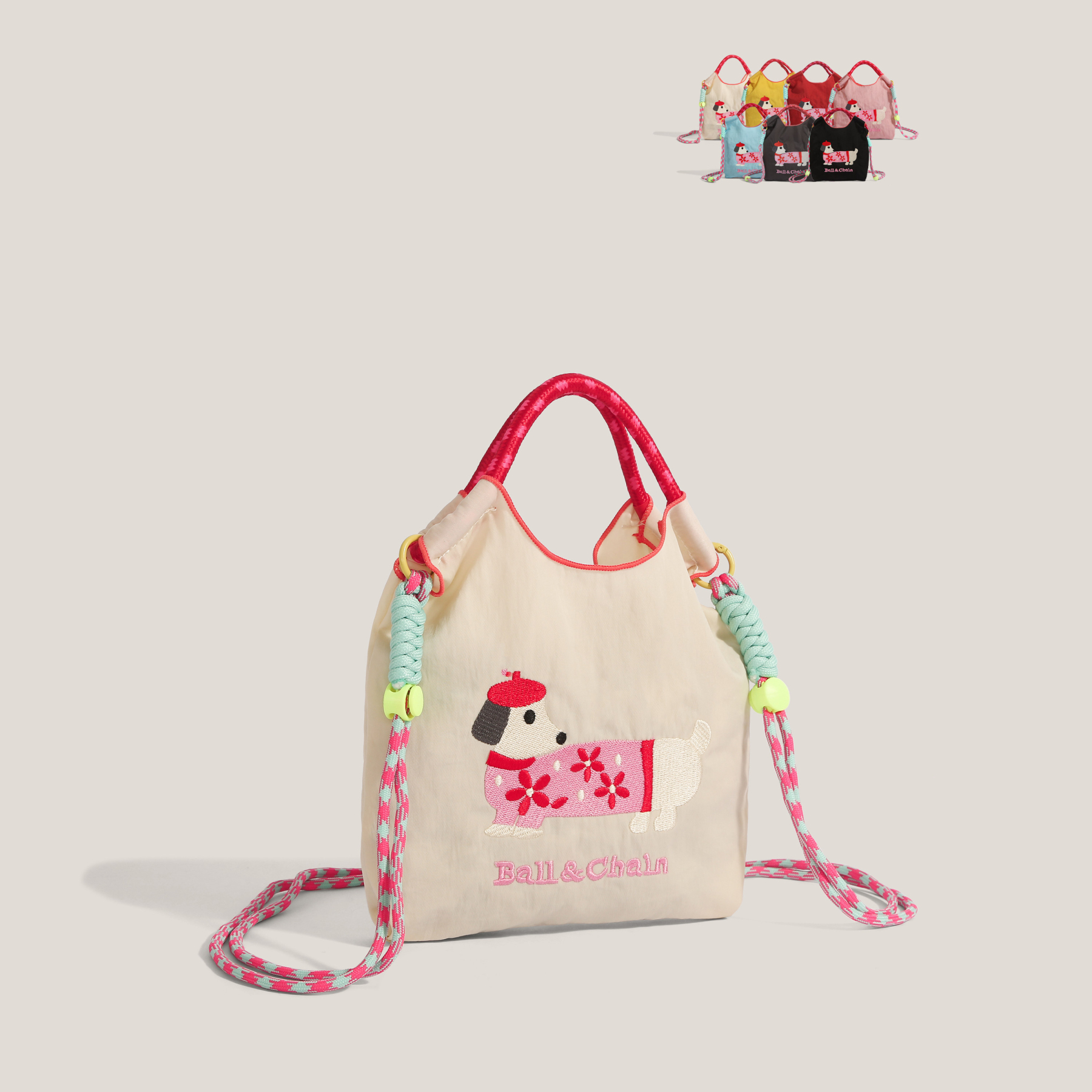 環保購物袋刺繡腊腸狗迷你手提包單肩斜挎包手機包