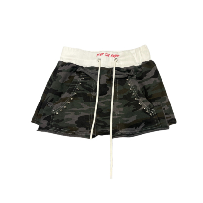 美式街頭復古拼接撞色迷彩短裙女夏季新款酷辣顯瘦高腰工裝裙