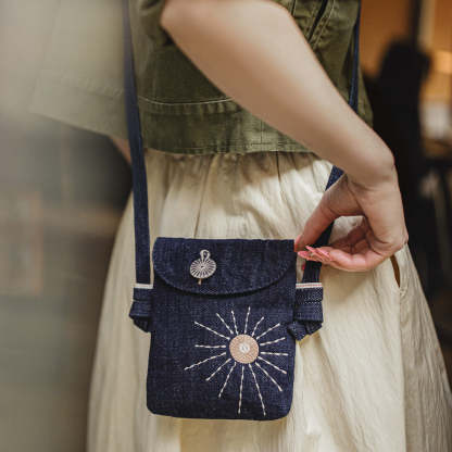 美式復古刺繡丹寧斜挎包印第安民族風牛仔布手機包女