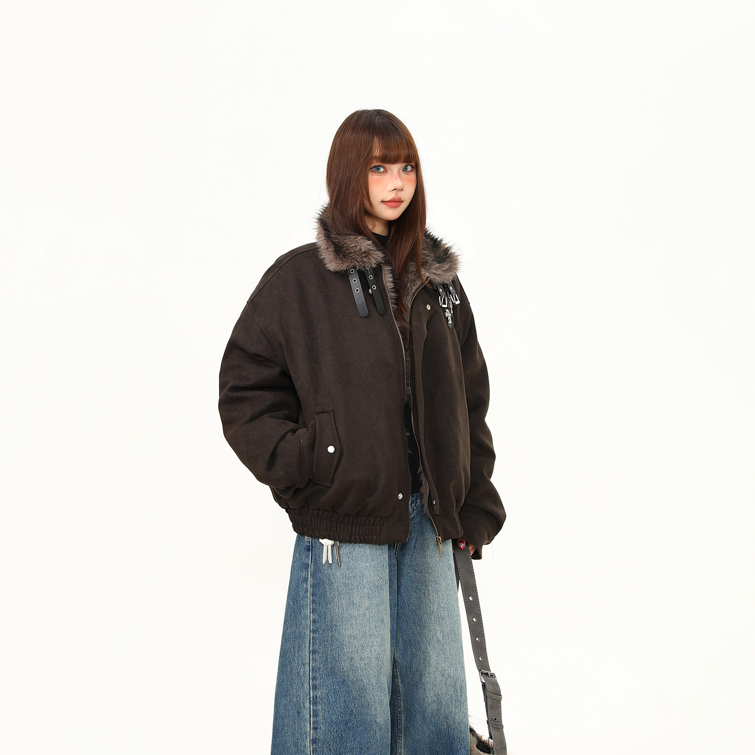 美式復古高級感美拉德座山雕棉服外套女冬季加厚保暖棉衣