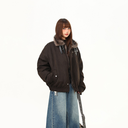 美式復古高級感美拉德座山雕棉服外套女冬季加厚保暖棉衣