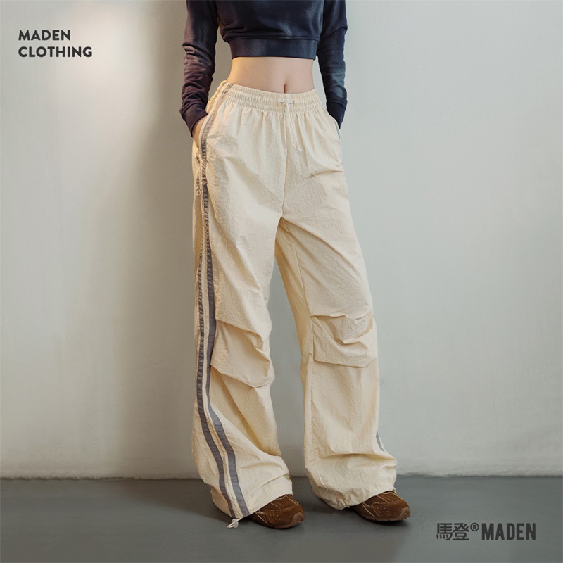 馬登女裝 美式條紋傘兵褲防潑水戶外運動直筒褲闊腿工裝褲街舞褲春秋女