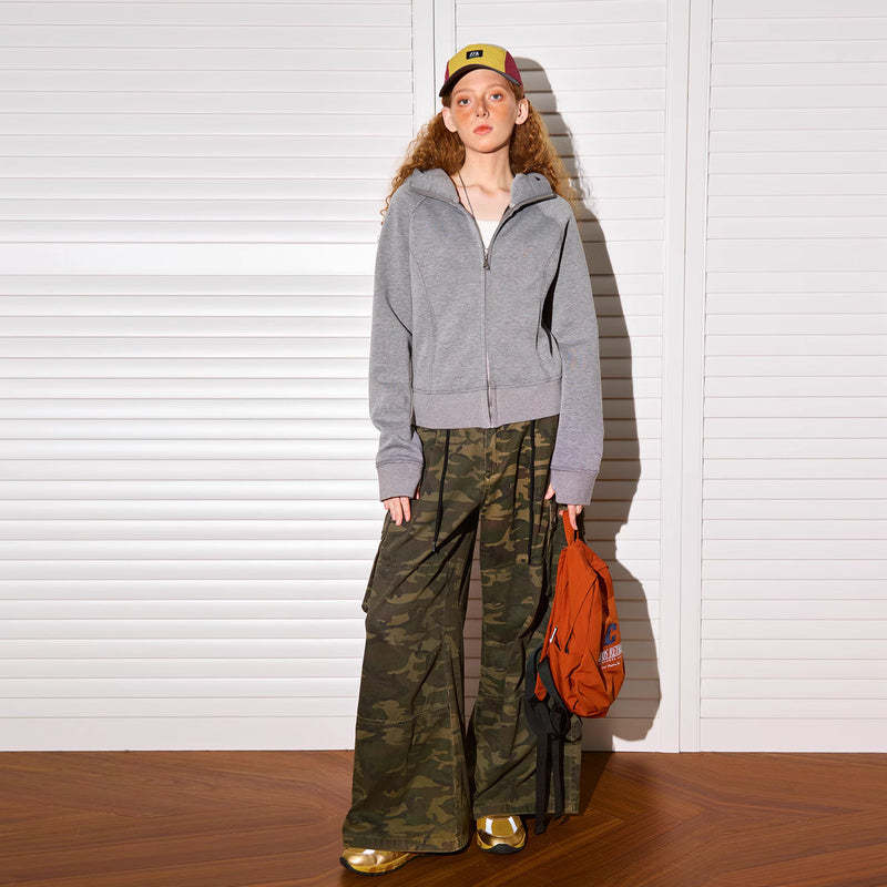 美式連帽修身開衫衛衣女春秋短款雙拉鍊顯瘦辣妹外套