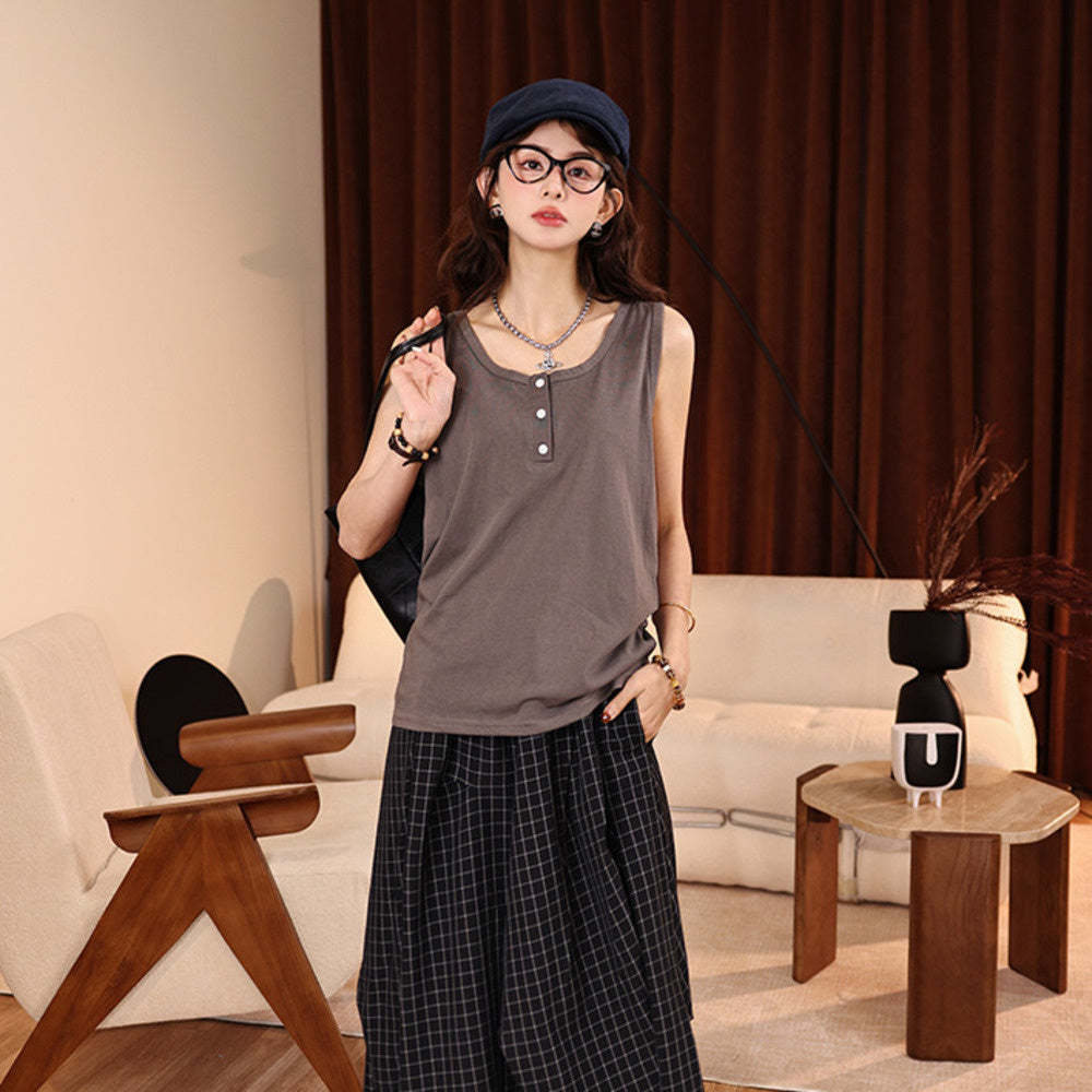 休閒無袖背心女夏季2025新款寬鬆吊帶內搭打底上衣