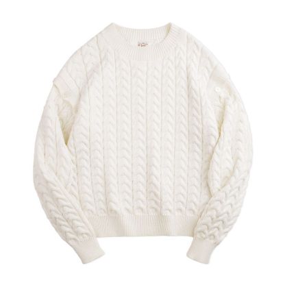 馬登女裝 可拆卸絞花毛衣復古忌廉白慵懶麻花毛衣圓領針織衫背心冬季女