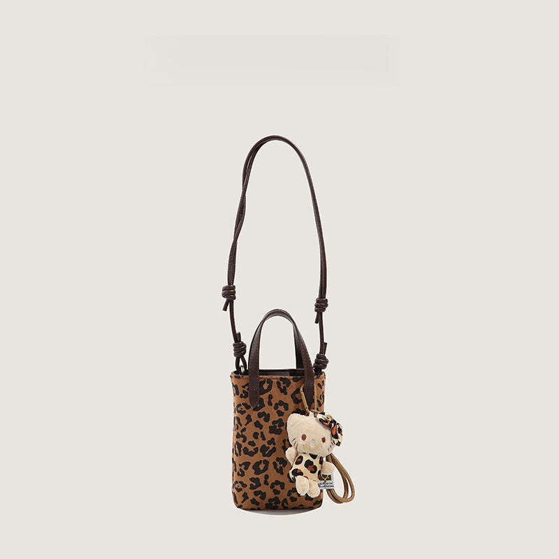 秋冬復古小眾豹紋包包女新款超火迷你手機包磨砂麂皮手機包小拎包