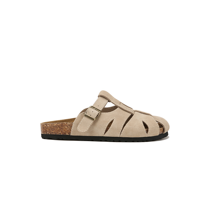 實穿主義真皮鏤空厚底包頭勃肯拖鞋女半拖外穿夏