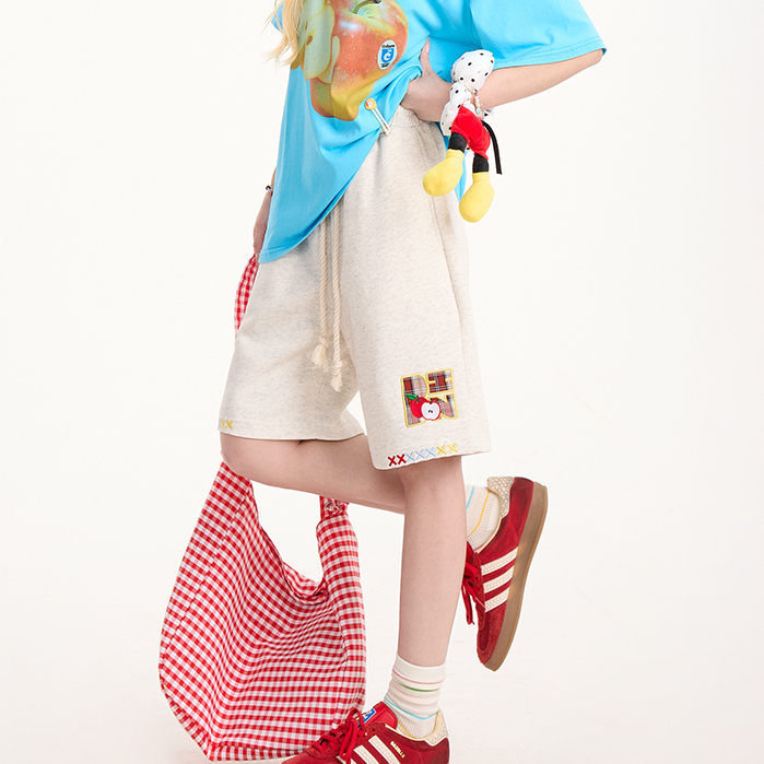 夏季美式街頭抽繩中褲百搭寬鬆五分褲女休閒短褲