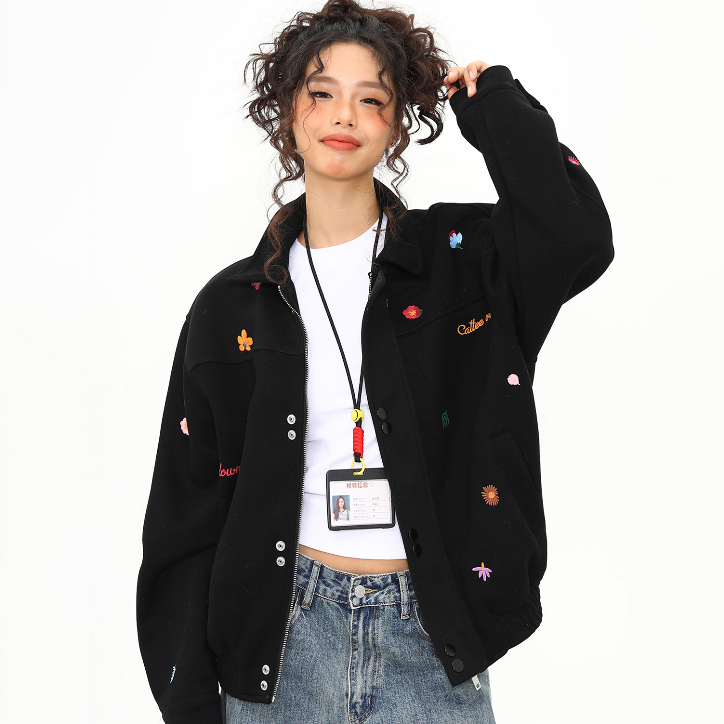 秋冬新款美式復古刺繡小標夾克外套女百搭翻領上衣