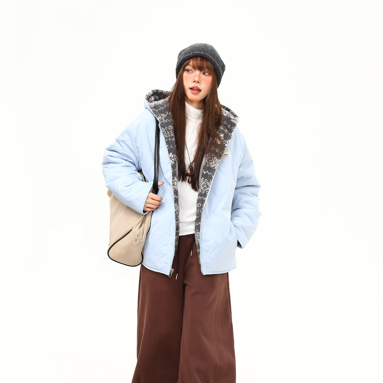 冬季復古費爾島羊羔絨雙面穿棉服女寬鬆氛圍感加厚外套