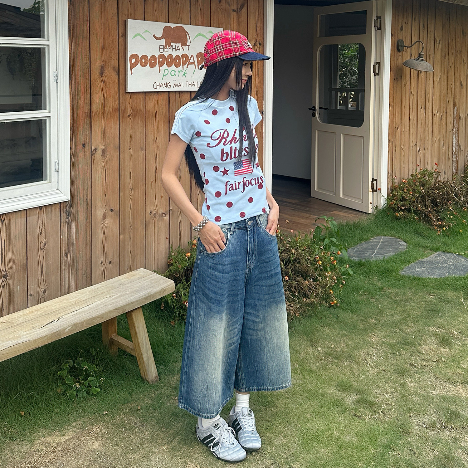 美式街頭水洗七分牛仔褲女夏季寬鬆闊腿做舊中腰潮牌短褲