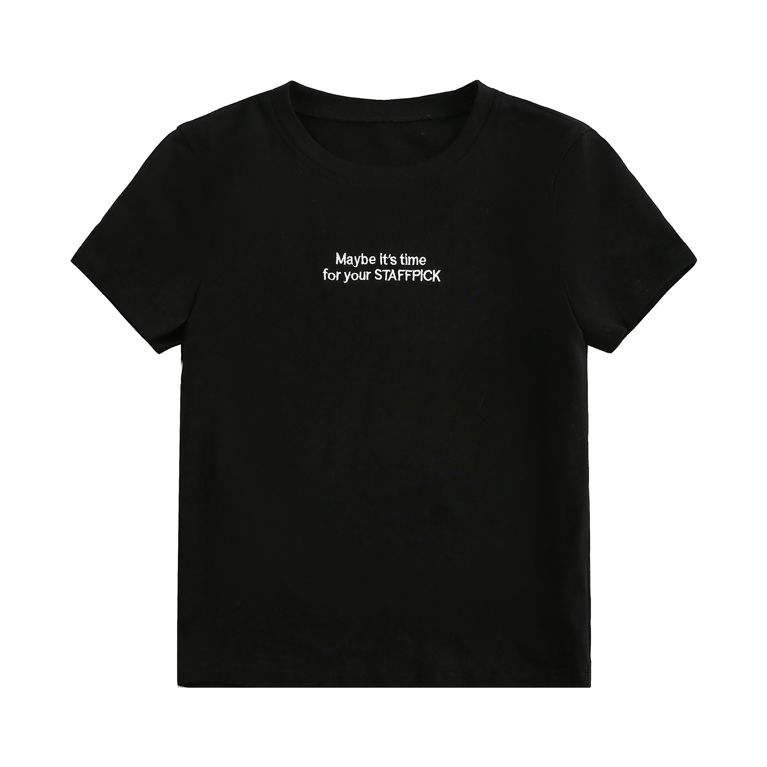 字母刺繡t恤女夏正肩短袖修身顯瘦純棉上衣短款T賉