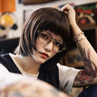 美式復古經典CrownPanto眼鏡日式圓粗框皇冠板材平鏡鏡架女