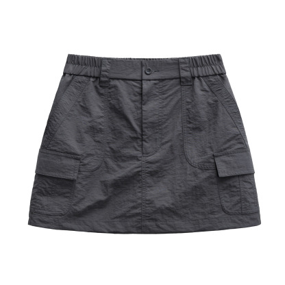 復古肌理感立裁a字工裝傘裙機能風薄帶內襯防走光半身裙女夏