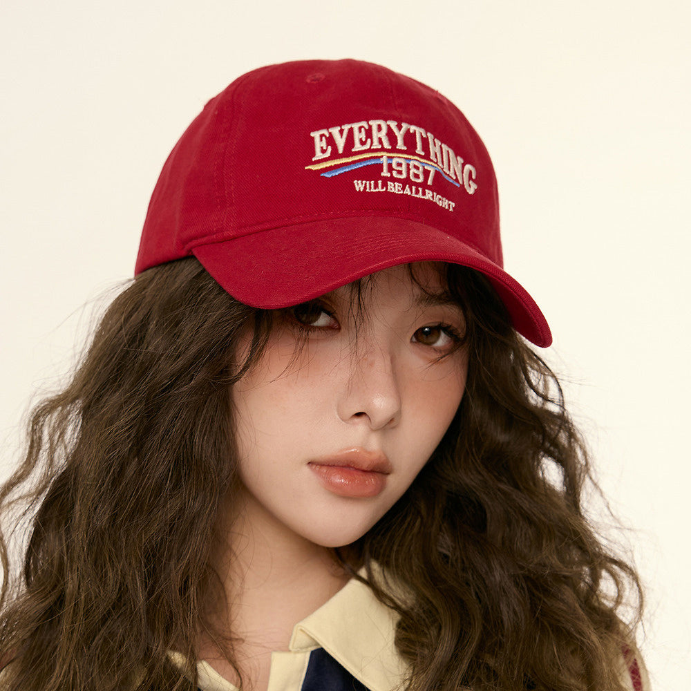美式復古顯白酒紅色鴨舌帽子女顯臉小街頭休閒寬彎簷深頂棒球帽