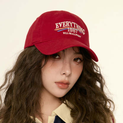 美式復古顯白酒紅色鴨舌帽子女顯臉小街頭休閒寬彎簷深頂棒球帽