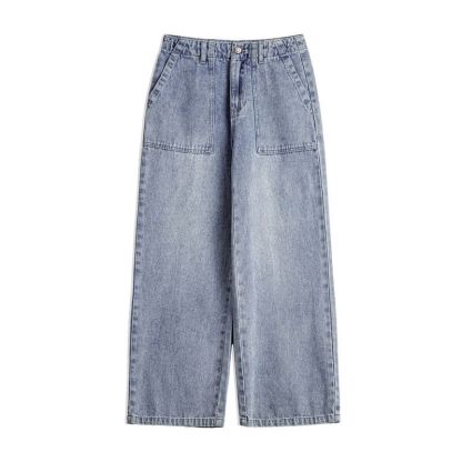 馬登女裝 復古法工褲窄版直筒牛仔褲水洗垂感闊腿褲寬鬆休閒長褲秋冬女