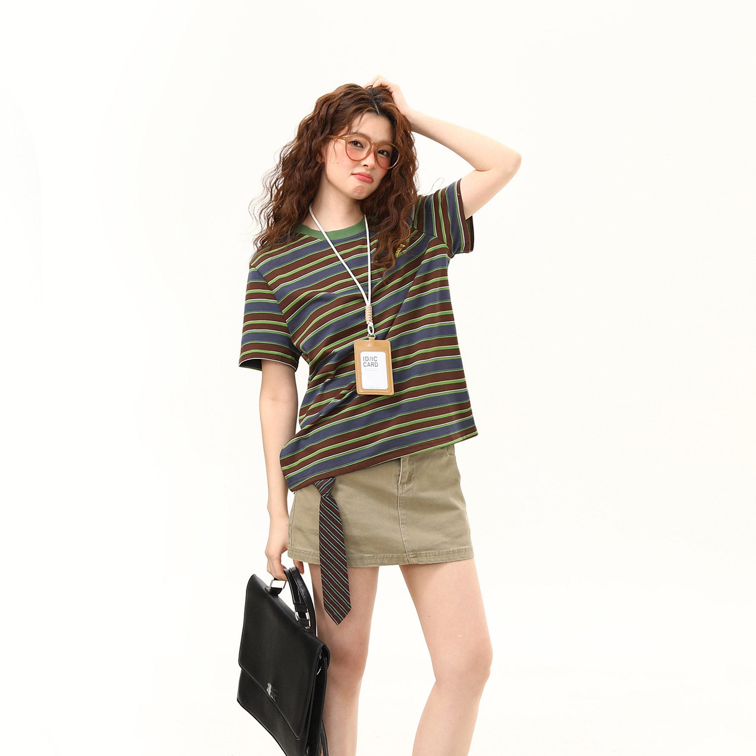 2026夏季新款美式復古撞色條紋短袖T恤女寬鬆百搭上衣