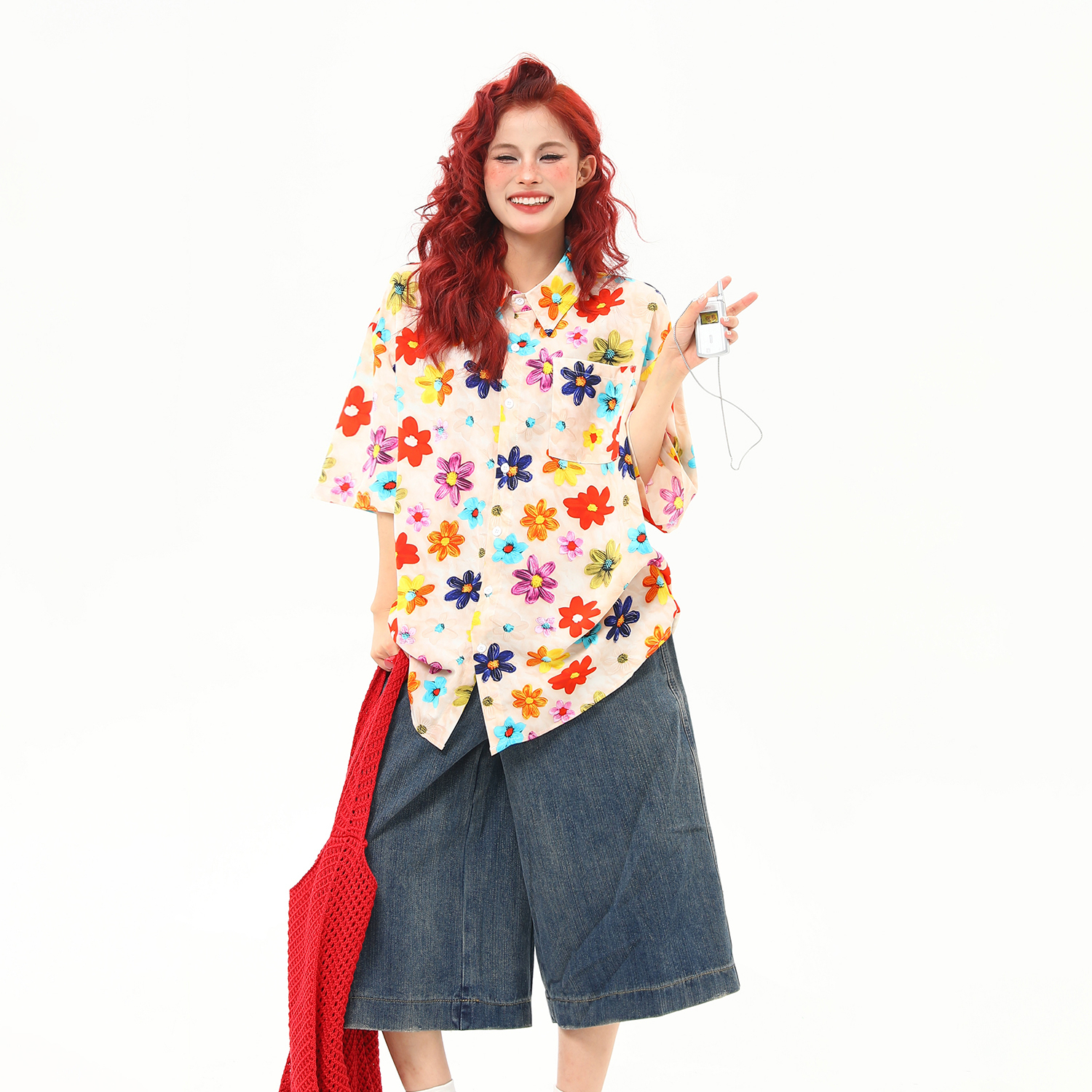 夏季小花襯衫度假風短袖襯衫女輕薄凉感外穿襯衣