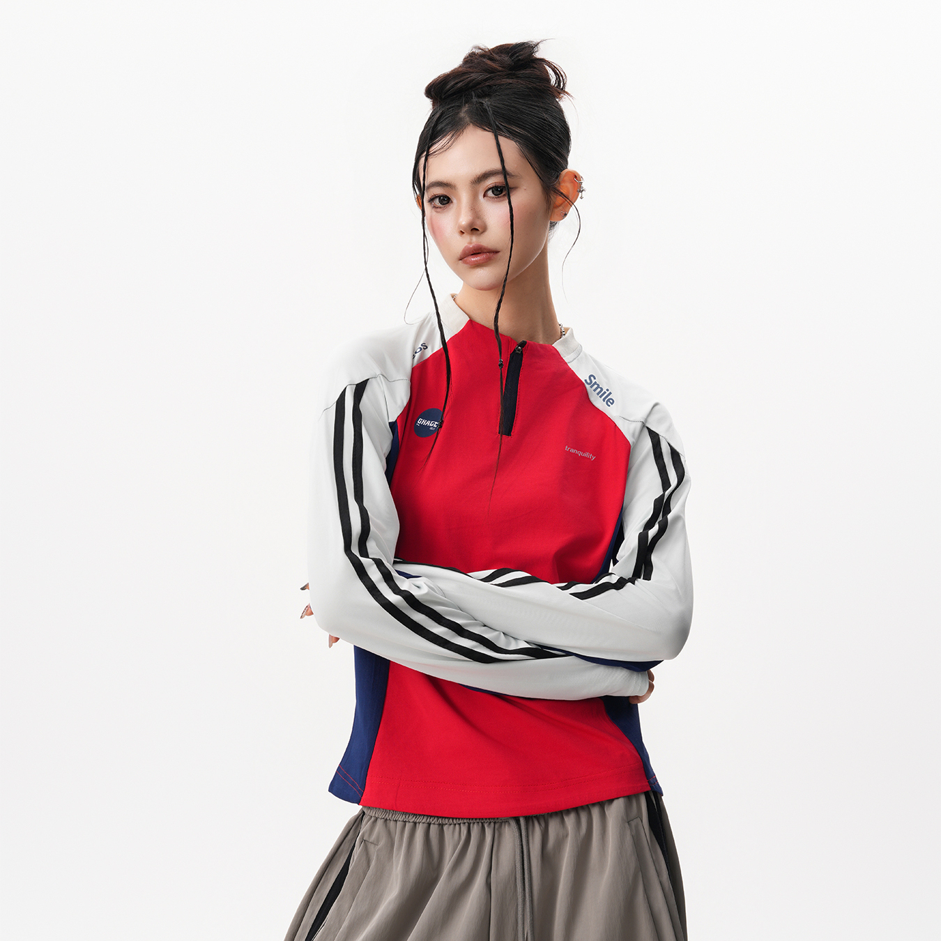 速幹輕薄騎行服女秋季撞色半拉鍊長袖T恤戶外健身訓練運動上衣