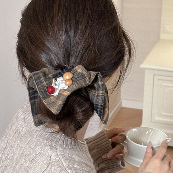 韓式格子方巾大腸發圈女復古超大號頭繩方形發飾高級感不傷發皮筋