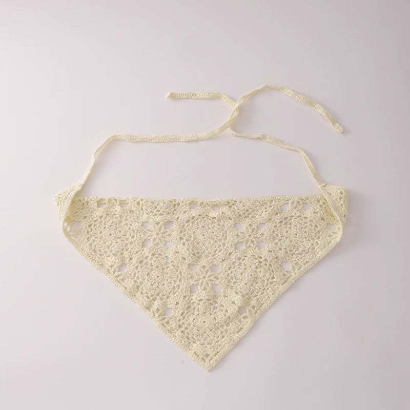 美式復古休閒手工針織發帶女個性棉線鉤花街頭辣妹風三角巾頭巾帽