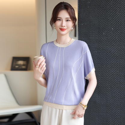 洋氣冰絲短袖小衫中年女裝夏裝上衣服中老年2026新款薄款T恤
