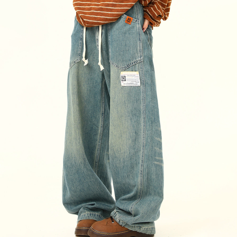 美式復古水洗baggy牛仔褲女秋季潮牌寬鬆直筒百搭老爹褲