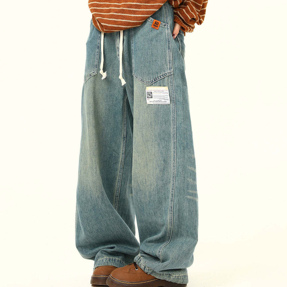 美式復古水洗baggy牛仔褲女秋季潮牌寬鬆直筒百搭老爹褲