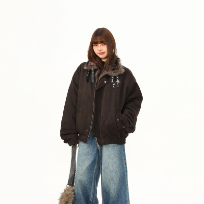 美式復古高級感美拉德座山雕棉服外套女冬季加厚保暖棉衣