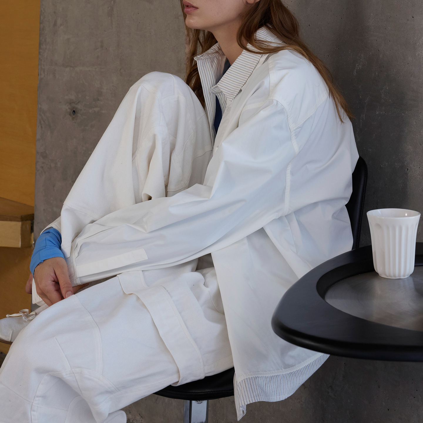 日系復古撞色條紋拼接假兩件襯衫女秋季休閒百搭襯衣外套