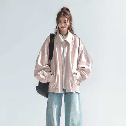 麂皮絨外套女春秋chic別致字母刺繡翻領夾克
