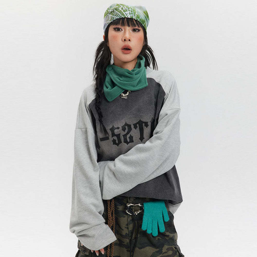 美式復古潮牌高街插肩袖衛衣女oversize上衣春秋