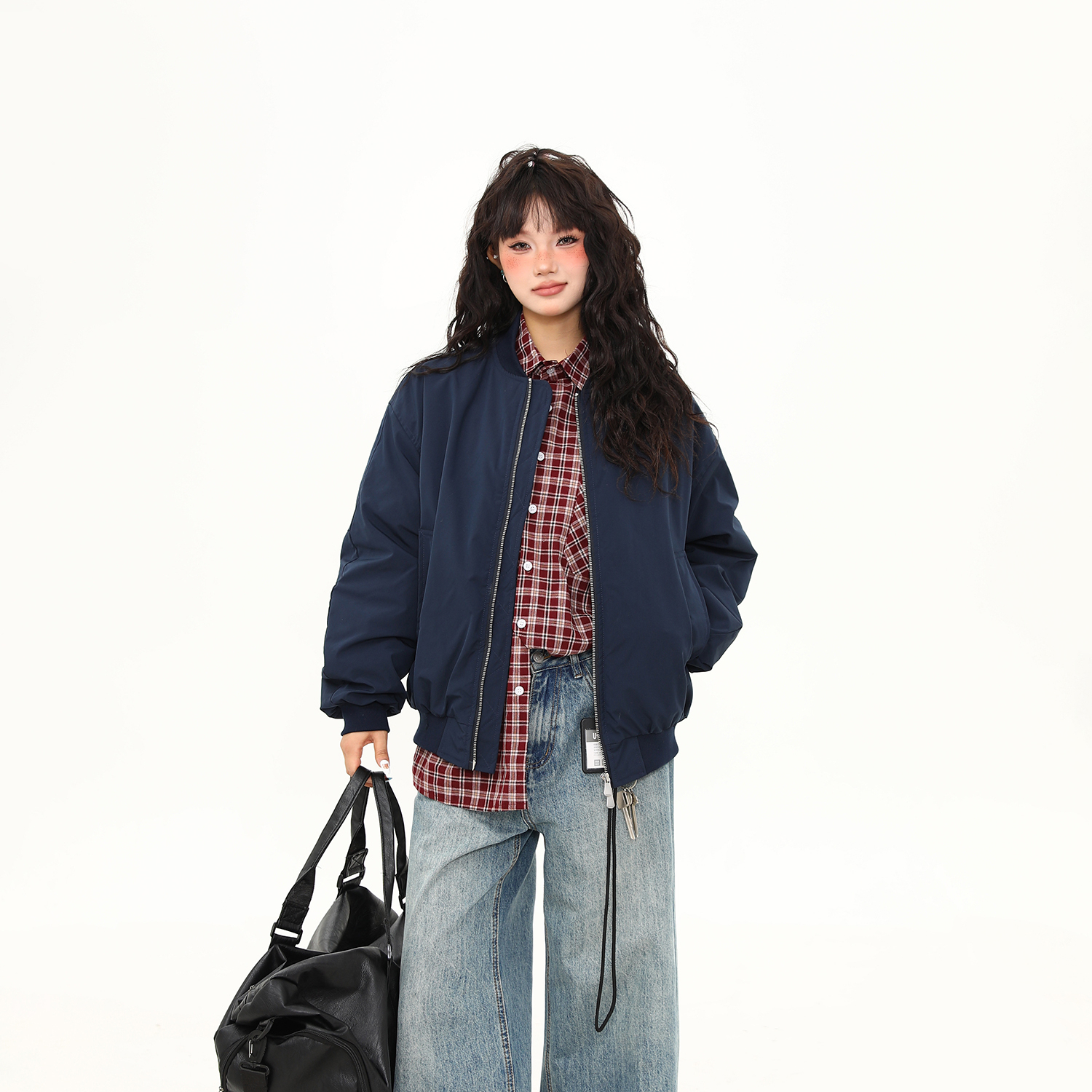 美式復古加棉飛行員夾克外套女秋冬寬鬆百搭上衣