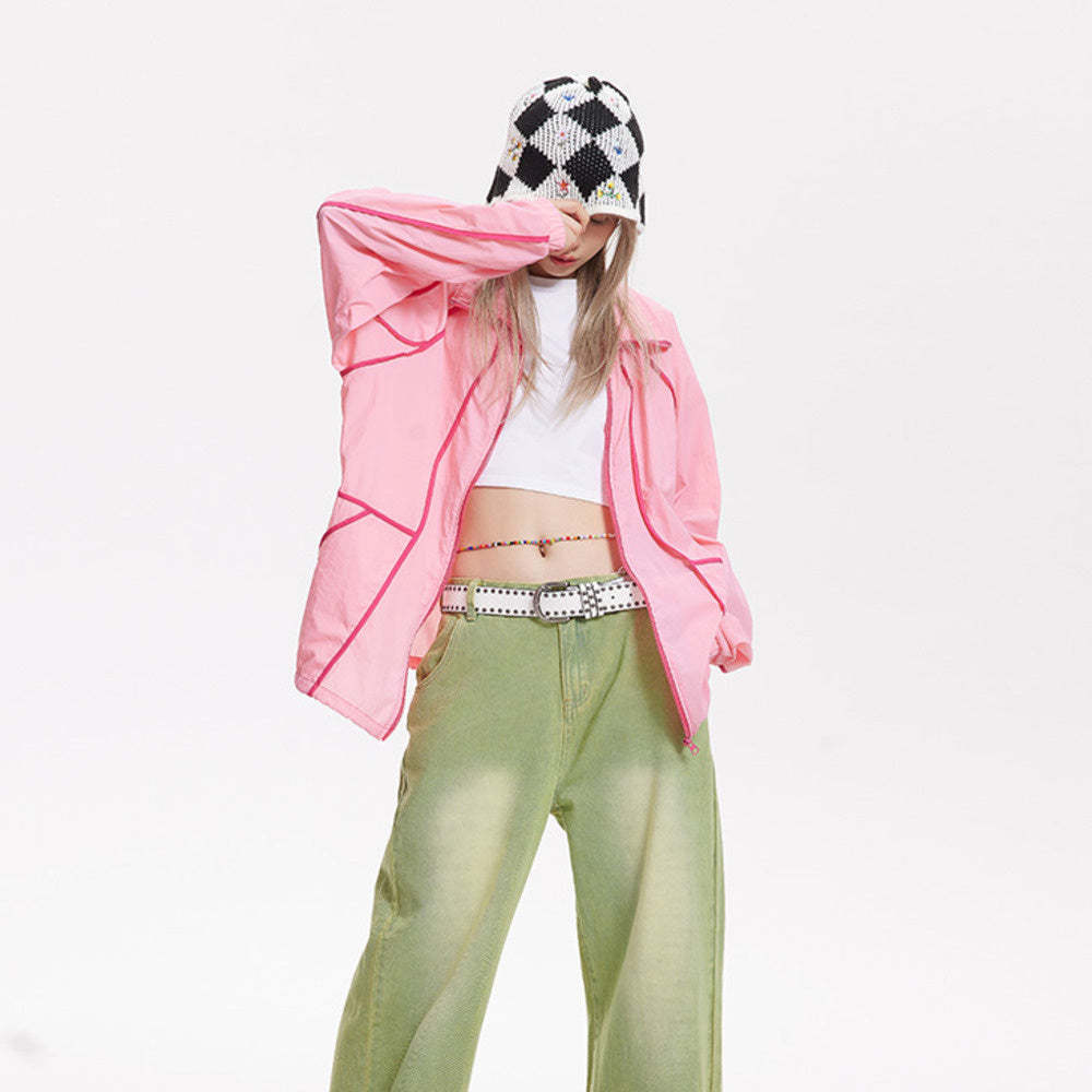 夏季新款防曬衣女寬鬆設計感拼接戶外長袖透氣外套輕薄防曬服