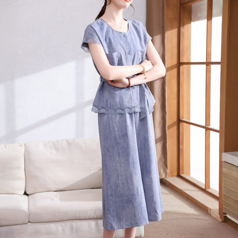 夏裝套裝中老年女短袖大方得體夏日小衫兩件套减齡