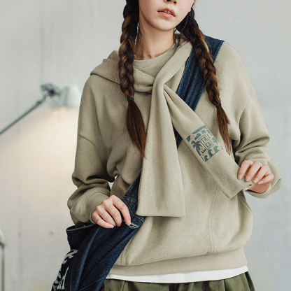 馬登女裝 披肩連帽衛衣假兩件寬鬆百搭休閒上衣慵懶風疊穿外套秋季女