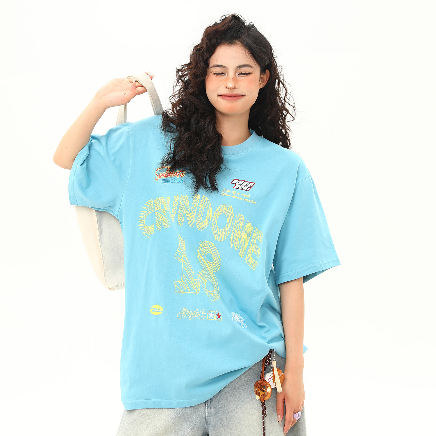 夏季新款美式復古字母印花短袖T恤女寬鬆百搭圓領tee