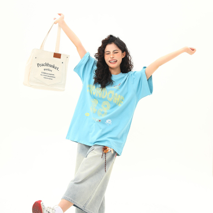 夏季新款美式復古字母印花短袖T恤女寬鬆百搭圓領tee