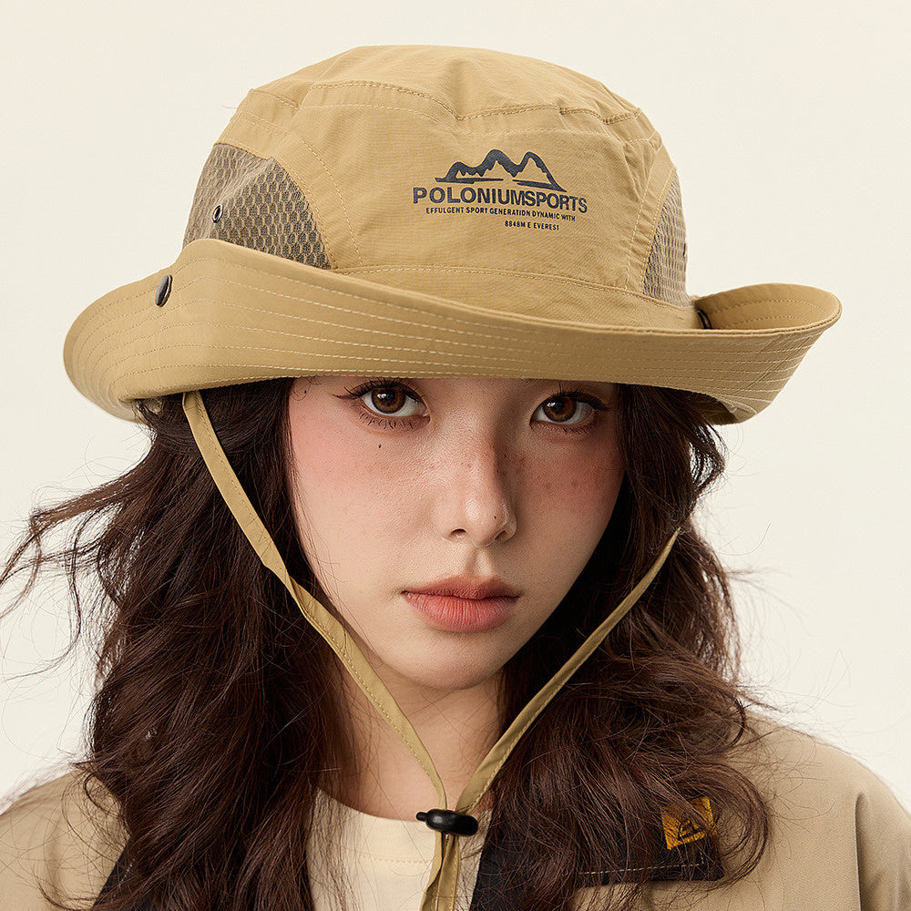 美式復古休閒卡其色登山帽女夏季防曬透氣遮陽漁夫帽子釣魚露營帽