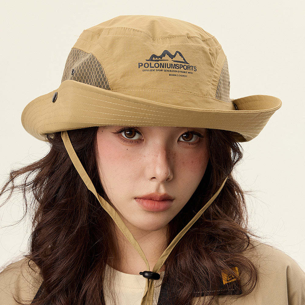 美式復古休閒卡其色登山帽女夏季防曬透氣遮陽漁夫帽子釣魚露營帽