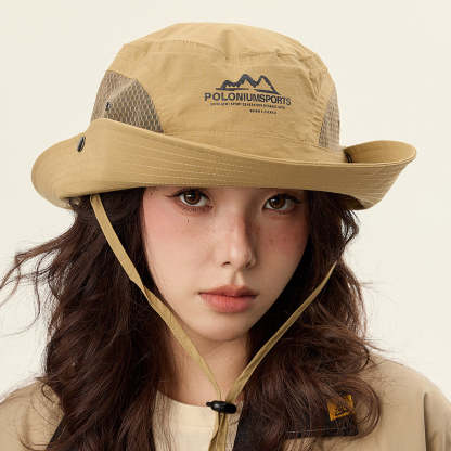 美式復古休閒卡其色登山帽女夏季防曬透氣遮陽漁夫帽子釣魚露營帽