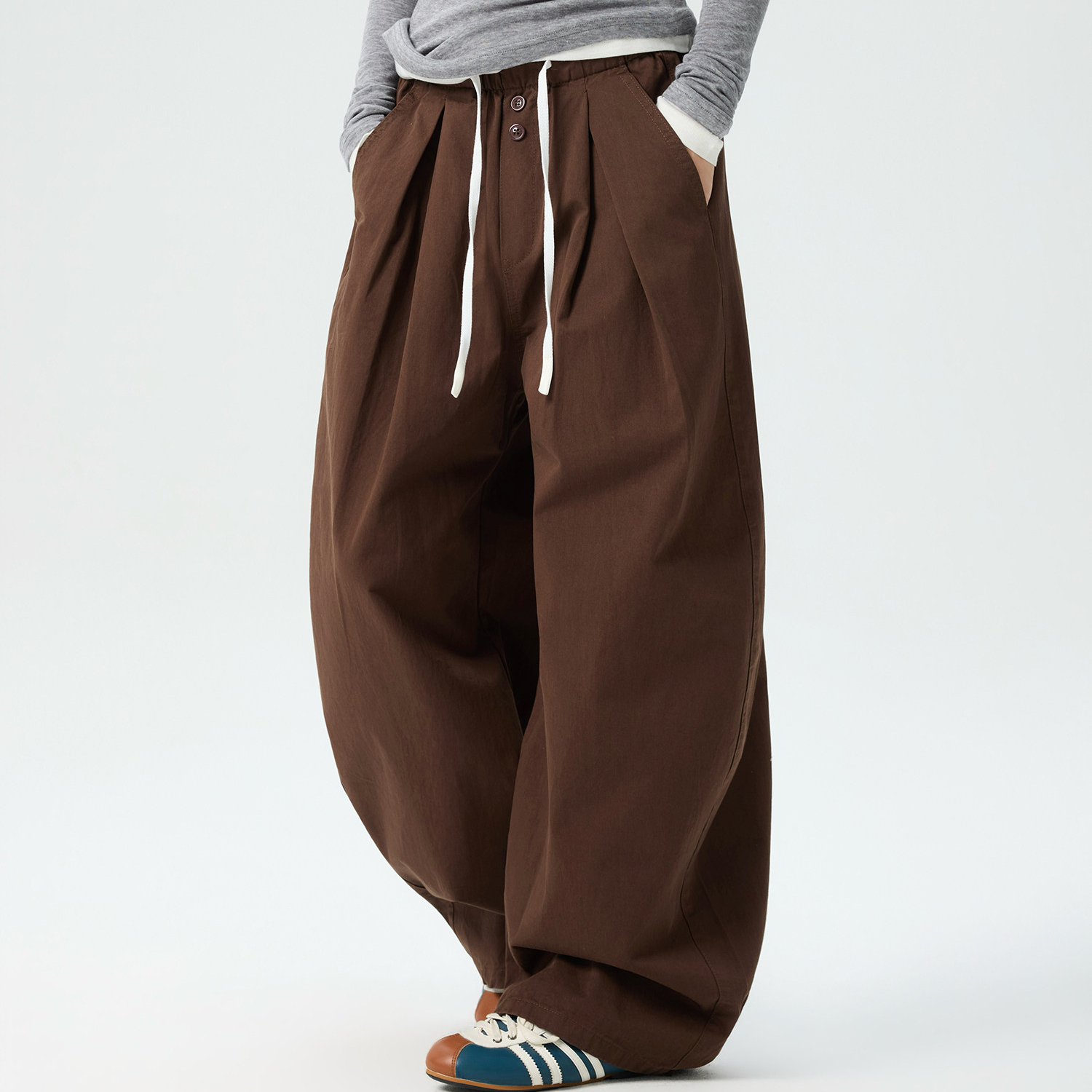 美式復古棕色工裝褲女新款寬鬆直筒闊腿褲百搭休閒長褲