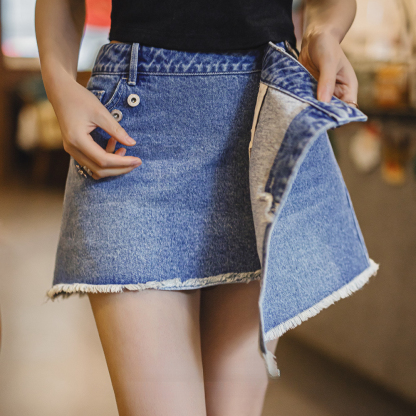 解構感水洗藍牛仔半裙春夏復古圍裹式不規則半身裙a字短裙女