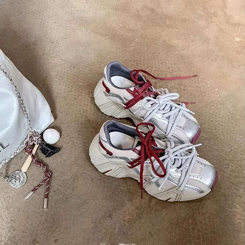 春秋復古鴛鴦帶厚底系帶休閒運動鞋老爹鞋女