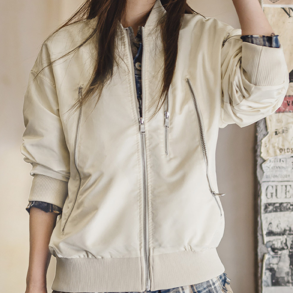 美式復古白色寬鬆棒球服立領飛行員工裝夾克休閒外套上衣女秋