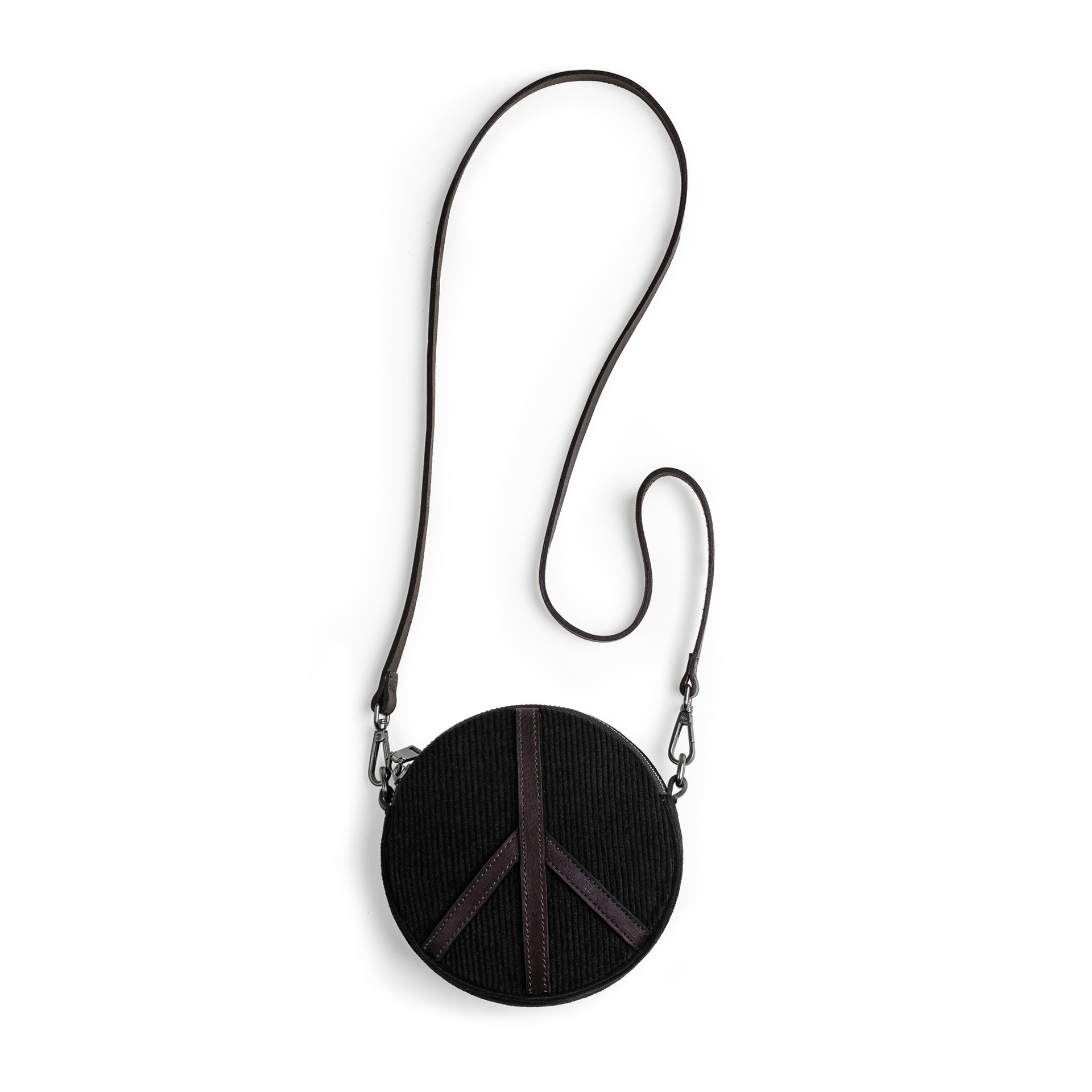 黑色燈芯絨斜挎小型圓包超輕便迷你精緻復古隨身單肩包包女士