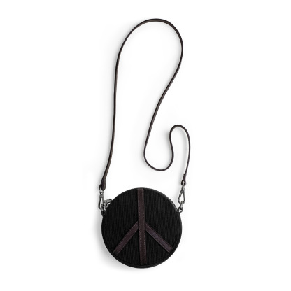 黑色燈芯絨斜挎小型圓包超輕便迷你精緻復古隨身單肩包包女士